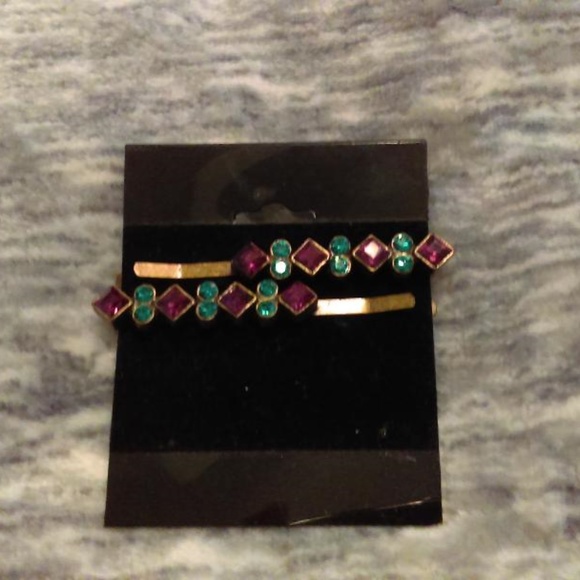 Teal and purple rhinestone bobby pins - Picture 2 of 3